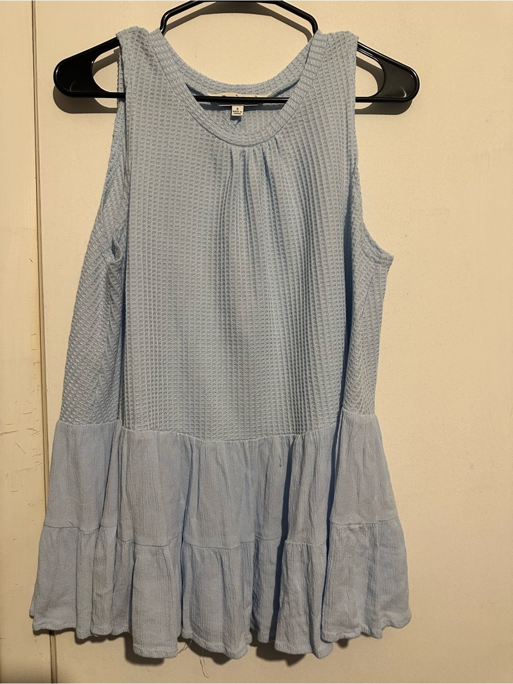 DAVI & DANI Powder Blue Sleeveless Tiered Waffle Top